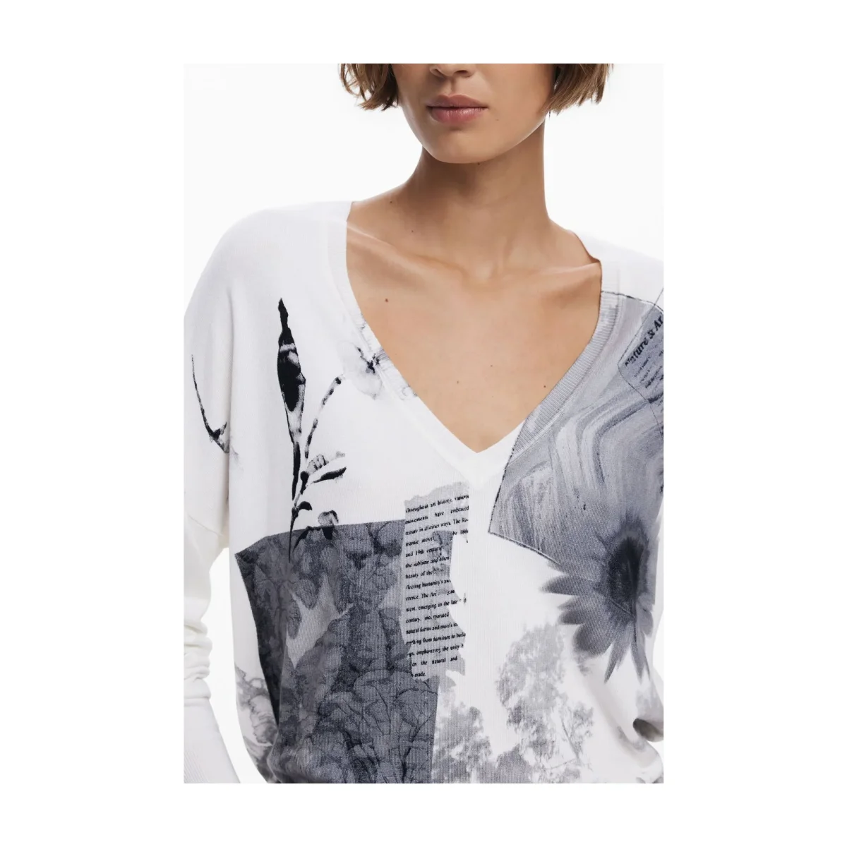 Desigual Maglia Donna Bianca Scollo a V - immagine 4