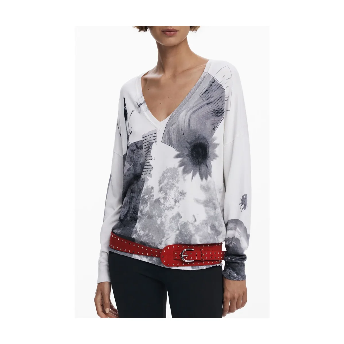 Desigual Maglia Donna Bianca Scollo a V - immagine 2